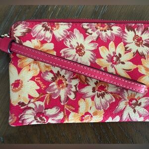 Coach Floral Pink and Cream Wristlet Clutch